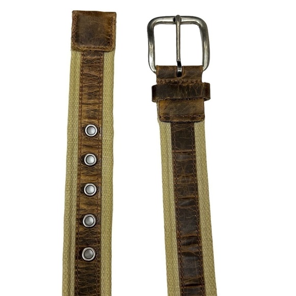 LEATHER Canvas Belt Brown Tan 100% Cotton Utility Range Work Outdoor Men Size 36 - Picture 3 of 7